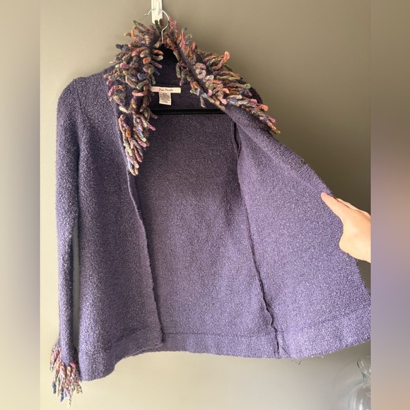 Free People Womens Cardigan Ruffle Fringe Size M Hook & Eye Purple Fringe, wool - Picture 2 of 7